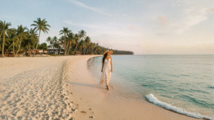 a girl walking on pasikuda beach